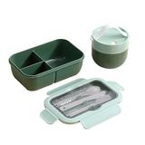DAM Lunchbox, stapelbaar, 1100 ml, met kom met deksel en bestek, 21 x 13 x 7,5 cm, kleur: groen