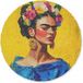 Frida Kahlo paillasson femme jaune bleu fleurs 90x90 cm