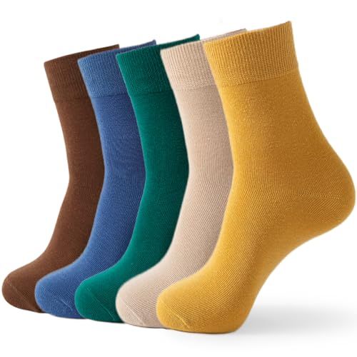 Wamicu 5 paar sokken voor heren en dames, dunne uniseks sokken van gekamd katoen, super zacht, ademend, G-1 groen/1 geel/1 kaki/1 bruin/1 blauw