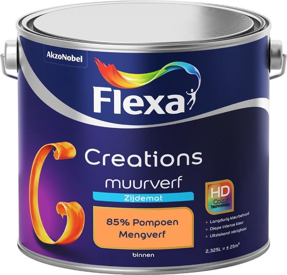 FLEXA Creations - Muurverf Zijde Mat - Mengkleuren Collectie - 85% Pompoen - 2,5 liter