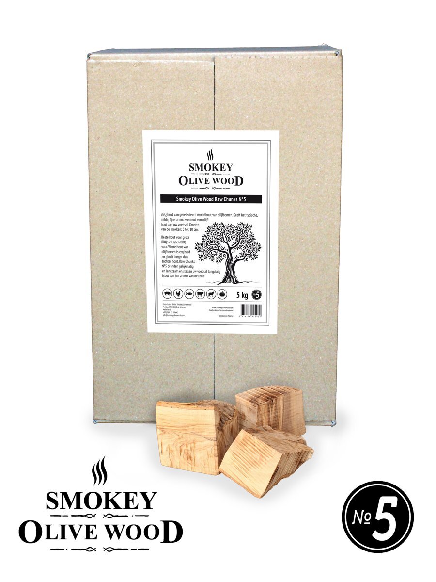 Smokey Olive Wood - Chunks - 5kg Olijfhout - voor de BBQ en Smoker - grote brokken 5cm-10cm