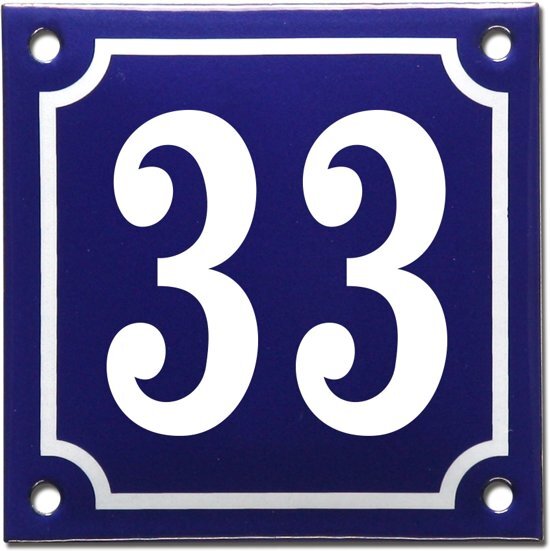 EmailleDesignÂ® Emaille huisnummer blauw/wit nr. 33