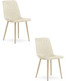 LEOBERT Set van 2 eetkamerstoelen - Lichtbeige fluweel - Eikenlook poten - Modern design