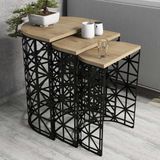 Moderne nesttafel set (3 stuks), eiken en zwart, 100% melamine gecoat, metalen frame, 18 mm dik, stijlvol en functioneel voor thuis en op kantoor