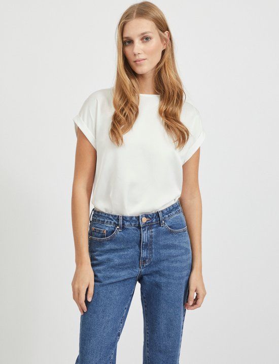 VILA VIELLETTE S/S SATIN TOP/SU - NOOS Dames Top - Snow White - Maat 34