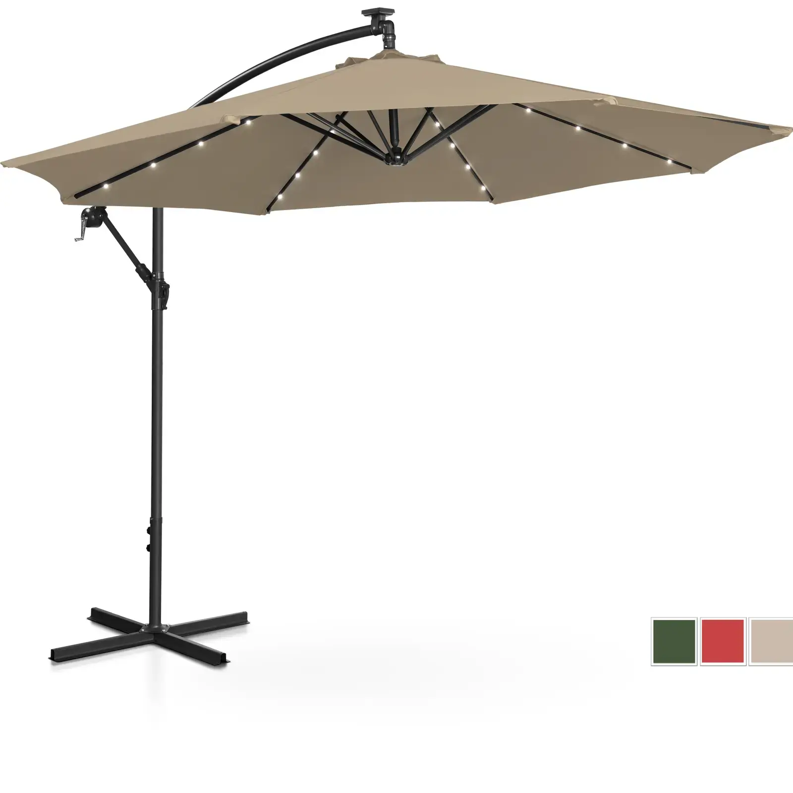 Uniprodo Stoplichtparaplu met LED - Taupe - rond - Ø 300 cm - kantelbaar