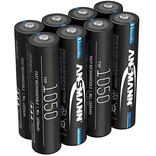 Ansmann Accu AAA 1.050 mAh NiMH 1,2 V - oplaadbare potloodbatterijen AAA, hoge capaciteit, ideaal voor een hoog stroomverbruik zoals voor zaklamp, modelbouw, elektronisch gereedschap, camera (8 stuks)
