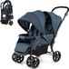 COSTWAY Poussette double, pliable, avec dossier et auvent réglables, buggy de voyage, convient aux bébés à partir de 6 mois, bleu