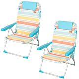 AKTIVE Set van 2 inklapbare strandstoelen, 48 x 47 x 74 cm, 5 posities, aluminium en textiel, achter- en zijzakken, schoudergreep, veelkleurige strepen, model Santorini (85509)