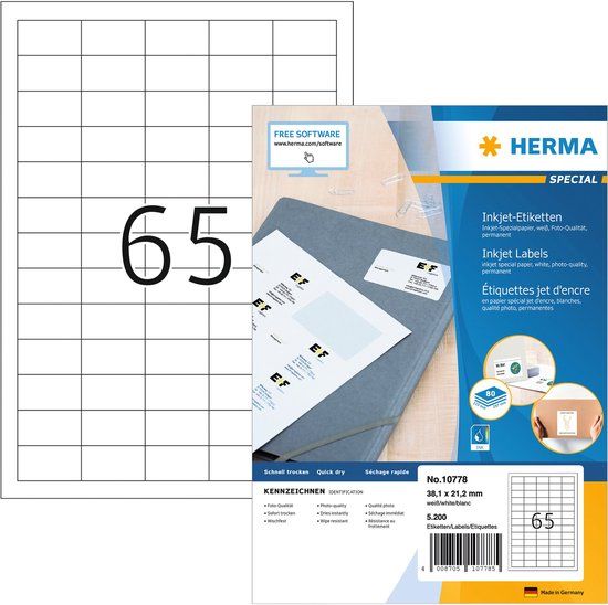 Herma 10778 Universele etiketten A4 38,1 x 21,2 mm Wit