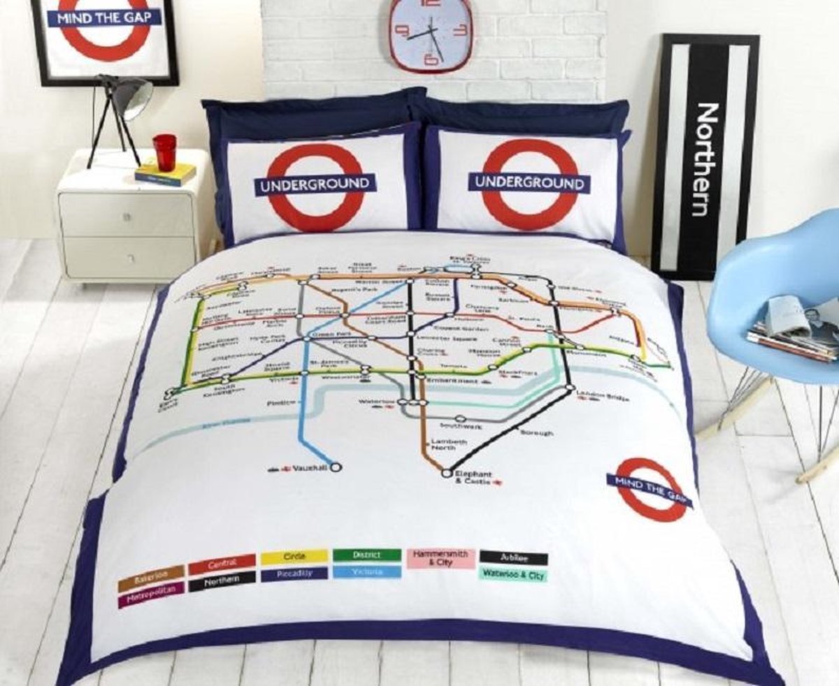 British design Londen metro dekbedovertrek London Underground - Lits jumeaux met 2 x kussensloop