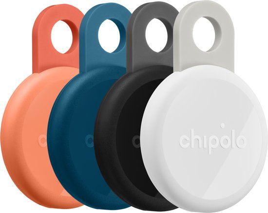 Chipolo LOOP – Bluetooth Tracker & KeyFinder – Oplaadbaar & Waterdicht - Compatibel met Apple Find My & Google Find Hub – 125 dB – Coral, Navy, Charcoal & Chalk - 4 Pack