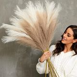 Qubitful Faux pampasgras, 9 stuks 37"/3,1 FT hoge pluizige nep pompas bloemen, grote kunstmatige pompous gras takken voor vloer vaasvullers, Boho boerderij kamer bruiloft decor (gemengde kleur)