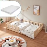 [en.casa] Lit enfant 'Tanna' lit au sol avec matelas 120 x 200 cm, lit Montessori avec protection anti-chute, pin, naturel