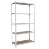 Simon Rack Metalen stelling 2000x1000x500 mm - Maderclick | 5 niveaus, Houten legbord, 150 kg buigbelasting, Corrosiewerende coating, Montage met kliksysteem, Wit