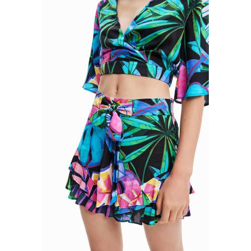 Desigual strandshort met ruches - zwart/turquoise/roze