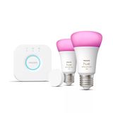 Philips Hue White and Color ambiance Starterkit: 2 E27 slimme lampen (1100) + smart button