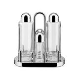 Alessi 5070 - Design Specerijen Set voor olie, azijn, zout en peper in 18/10 roestvrij staal en kristallijn glas, zilver