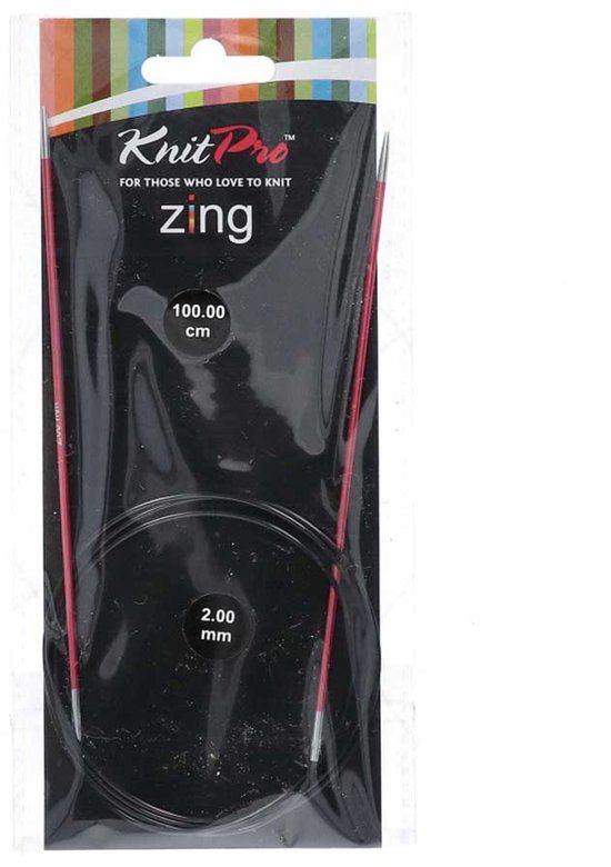KnitPro Zing Rondbreinaald 100cm 2.00mm Rood/Zilver/Zwart Metaal