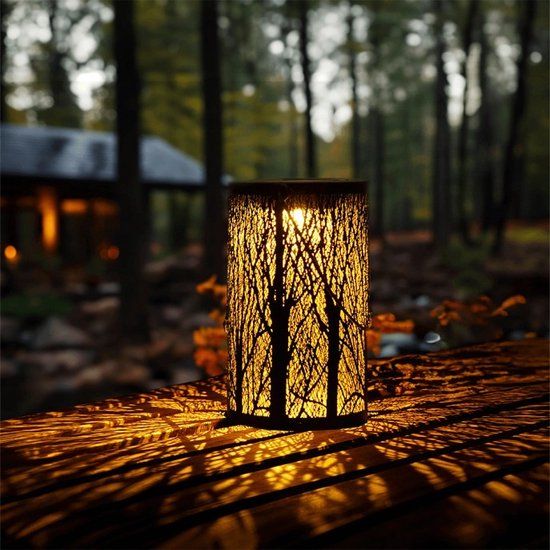 RexTech Ember Solar Lantern - Outdoor Table & Hanging Lamp - Warm White LED - Black & Gold - 20cm