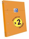 OXFORD Set van 2 geperforeerde notitieblokken, oranje, A4, grote ruitjes, 80 vellen, geniet, zijkaft, gecoate kaart, oranje