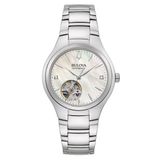 Bulova 96P247 Dames Polshorloge Automatisch Zilverkleurig Staal Wit Mineraalglas 3 ATM