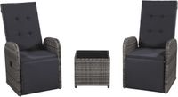 vidaXL 3-delige Bistroset met kussens, polyrotan, grijs