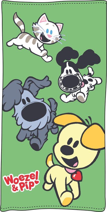 Woezel en Pip Woezel & Pip Strandlaken Spelen Groen - 75 x 150 cm - Katoen - Multi