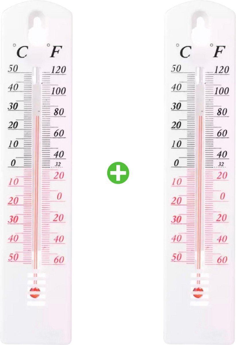 Fop en Bij 2x Buitenthermometer wit - Thermometer tuin - Temperatuurmeter binnen en buiten