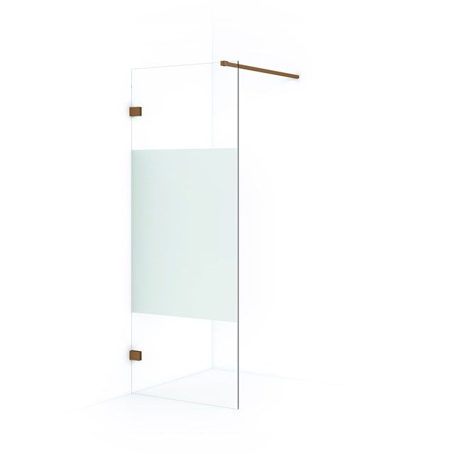 Maxaro Inloopdouche Diamond 80cm 8mm Helder Veiligheidsglas met Matte Strook Koper - 6095824033093