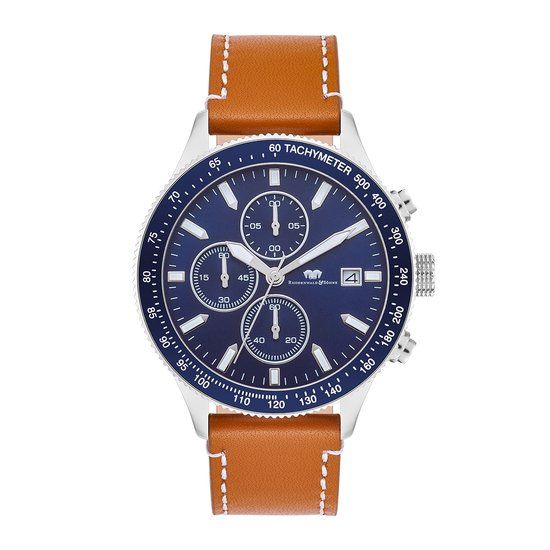 Rhodenwald & Söhne Karthago II Herenhorloge - Zilverkleurig - Blauw - Bruin Leer