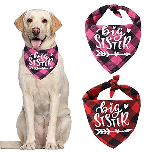 HACRAHO Plaid Hondendoek met 2 stuks, zacht katoen, grote zuster, hondenbandana, verstelbare driehoekig huisdierensjaal voor kleine middelgrote honden, huisdieren, roodrood en rood