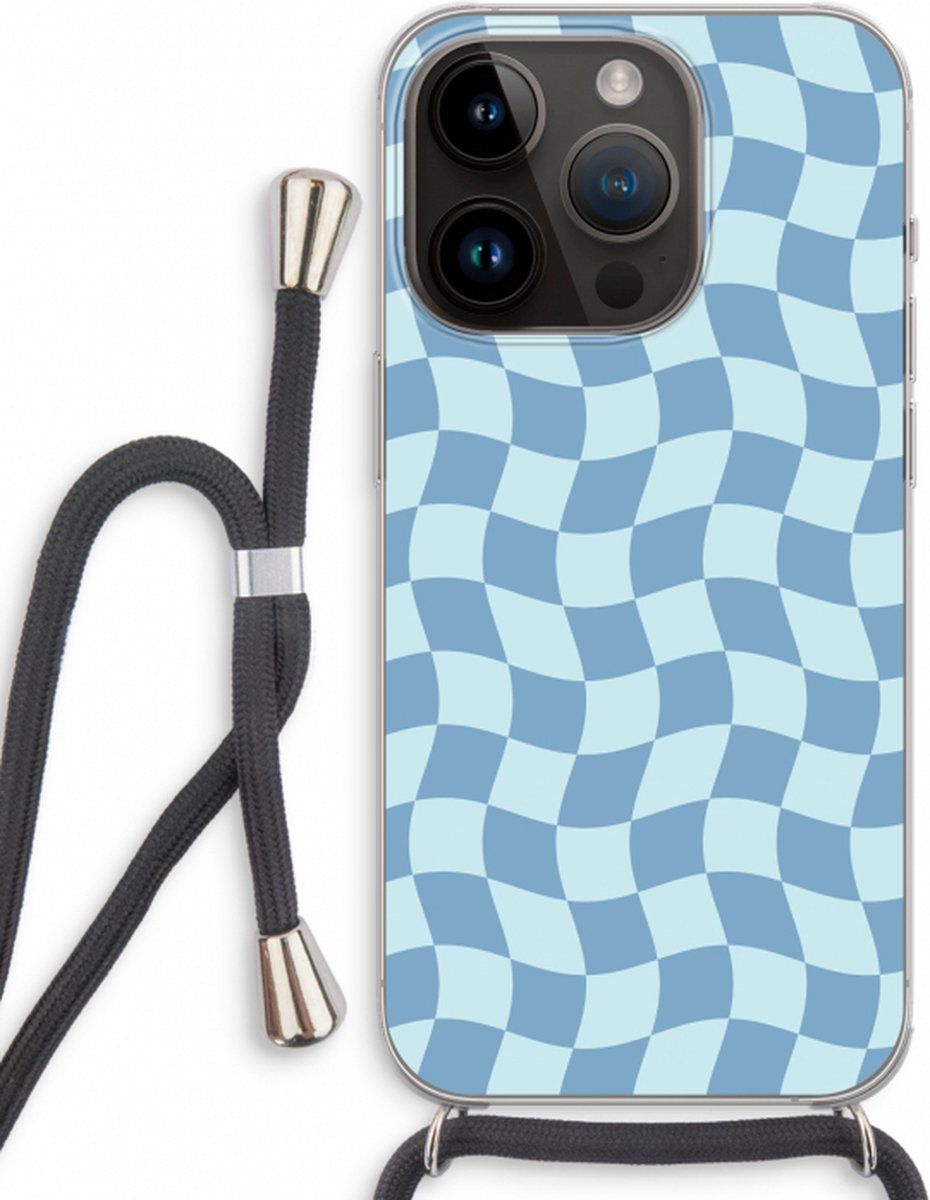 CaseCompany Case Company® - iPhone 14 Pro hoesje met Koord - Grid Blauw