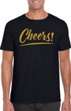Bellatio Decorations Verkleed T-shirt voor heren - cheers - zwart - gouden glitter - carnaval XXL