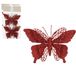 House of Seasons Kerstboomversiering Vlinder - 4x stuks - 16 cm - rood glitter - op clip