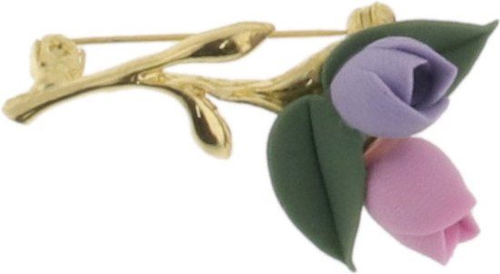 Merkloos / Sans marque Behave Tulpen Broche - Goud/Roze/Paars - 4 cm