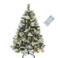 YITAHOME Schotch Pine Kunstkerstboom, 140 cm, met afstandsbediening, voorverlichte boom met dennenappels, naalden en warmwitte/meerkleurige led-kleurwisselverlichting, voor woonkamer en kantoor