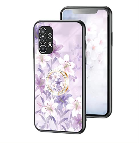 Custodia Custodia® Galaxy A73 5G Hoesje,Galaxy A73 5GGlass Case,Galaxy A73 5G Ring Holder Case,Galaxy A73 5G StainedGlass Cover,Galaxy A73 5G Flower Pattern Case Shell Compatibel voor Samsung Galaxy A73 5G (3)