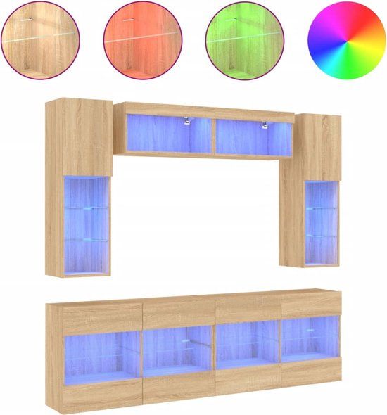 vidaXL 6-delige Tv-wandmeubelset met LED-verlichting Sonoma eiken