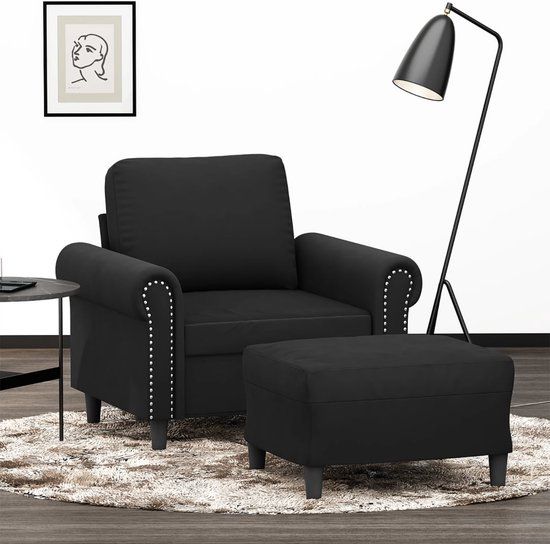 vidaXL Fauteuil met voetenbank fluweel zwart