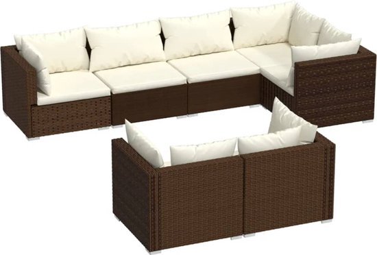 vidaXL 7-delige Loungeset met kussens poly rattan bruin