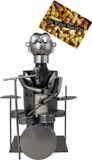 Brubaker Wijnfleshouder drummer - metaal - zilver - 31 cm