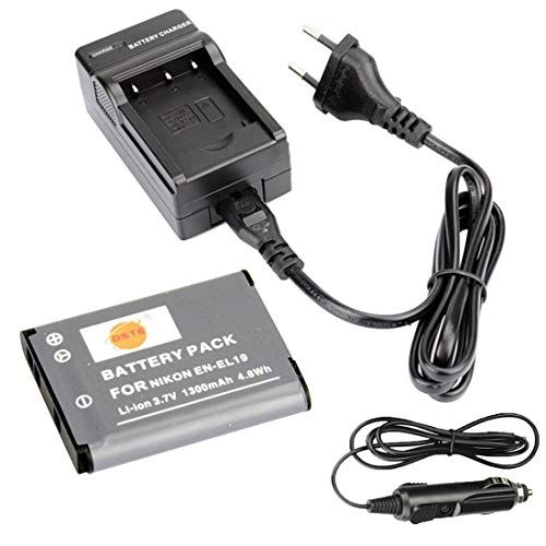 DSTE DSTE® Vervangende accu en DC109E reisoplader compatibel voor Nikon EN-EL19 Coolpix S2500 S2600 S2700 S2750 S3100 S3200 S3300 S3400 S3500 S4100 S4150 S520000000 S6400 0 S6500 S6600 S6900 als Sony NP-BJ1