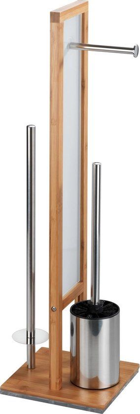 WENKO Rivalta Toiletbutler - Bamboo - Toilet Brush, Roll Holder & Reserve Roll Holder