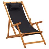 VidaXL Fauteuil de jardin Terrasse Eucalyptus rembourré, Polyester Noir