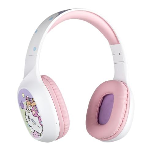 Konix Hello Kitty Bluetooth 5.3 hoofdtelefoon, draadloos, pc, smartphones, tablets, microfoon, 30 uur batterijduur, 3,5 mm jack-kabel, wit en roze
