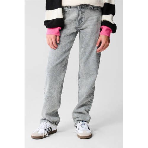 Shoeby straight high waist jeans met strass steentjes grey denim