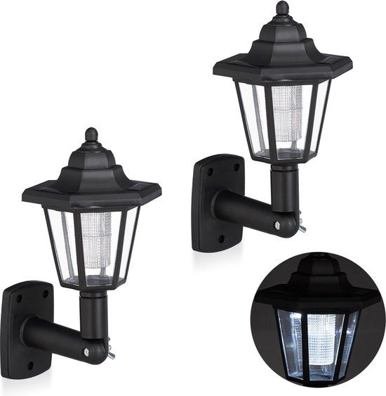 Relaxdays Solar Wandlamp Buiten - Set van 2 - Waterdicht - Vintage - Zwart