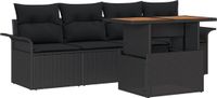 vidaXL Tuinbank Set 5-delig Zwart Polyrattan