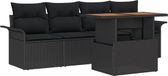 vidaXL Banc de jardin 5 pièces Noir Polyrotin